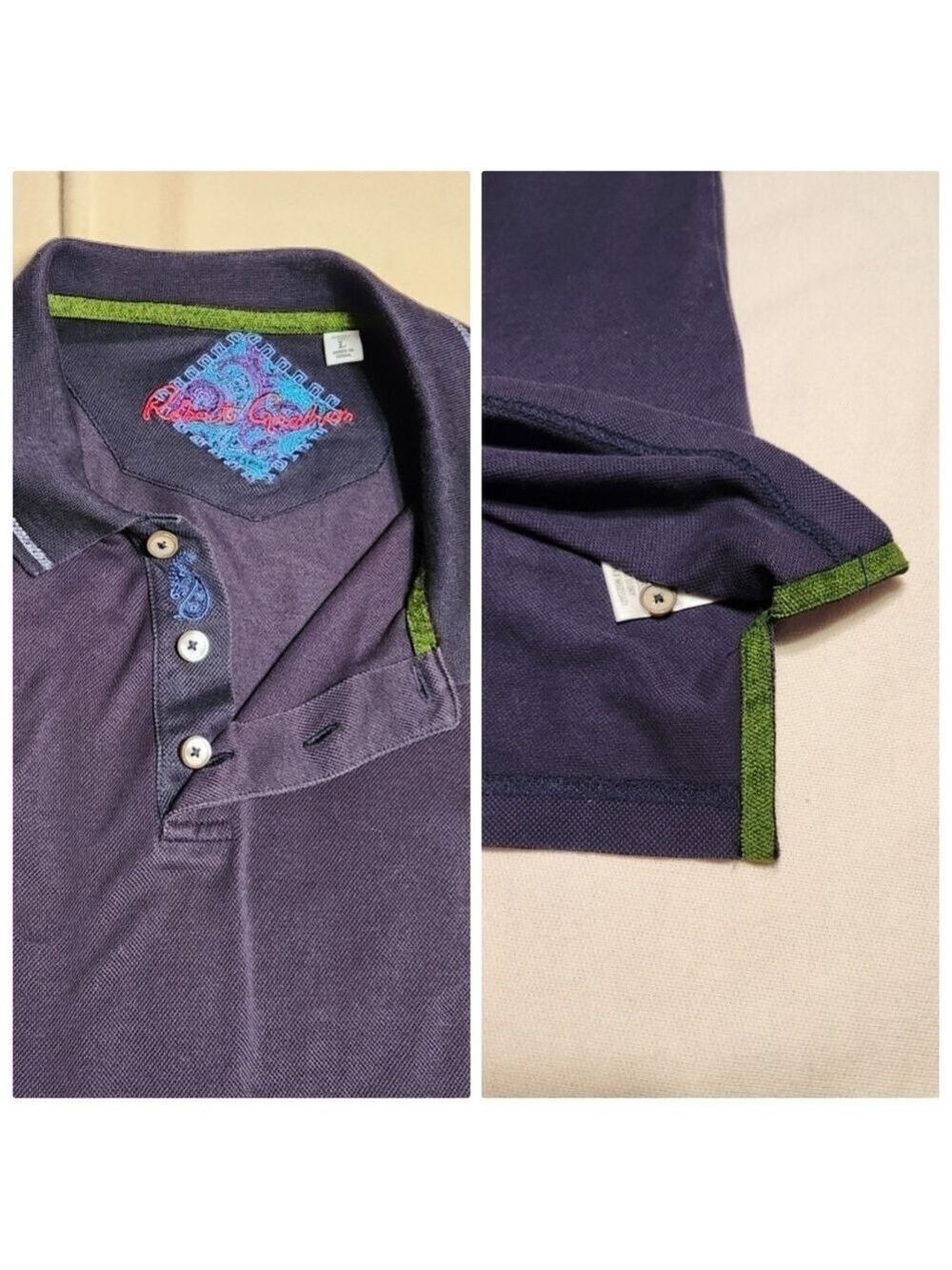 Robert Graham Polo Shirt Navy Cotton Large - Picture 7 of 10